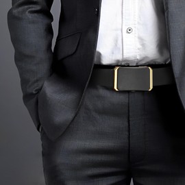 Cinturon Hebilla Automatica, 2Pcs Dorados Cinturones Hombre Piel para Trabajo Casual de Negocios, Cinturones de Diseño de Moda Clásico y Elegante - 120 CM