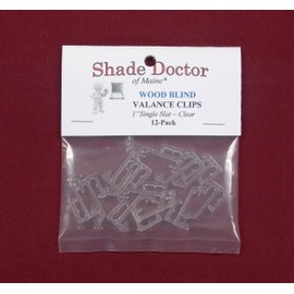 Clear WOOD BLIND CLIPS for Valances with a 1" Plastic Channel on Back - 12 Pack