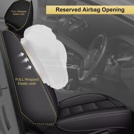RAWAKORW 2 Front Seat Covers: Universal Seat Cushions Protector Airbag Compatible - Waterproof Breathable Leather Seat Covers for Most Sedan Pickup Truck and SUV (2PCS, Black)
