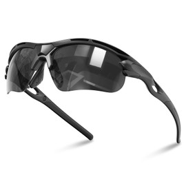 ACBLUCE - anteojos de sol deportivas polarizadas para hombres y mujeres, ciclismo, béisbol, correr, conducción, pesca, TR90, marco irrompible, protección UV (marco negro brillante | lente gris)