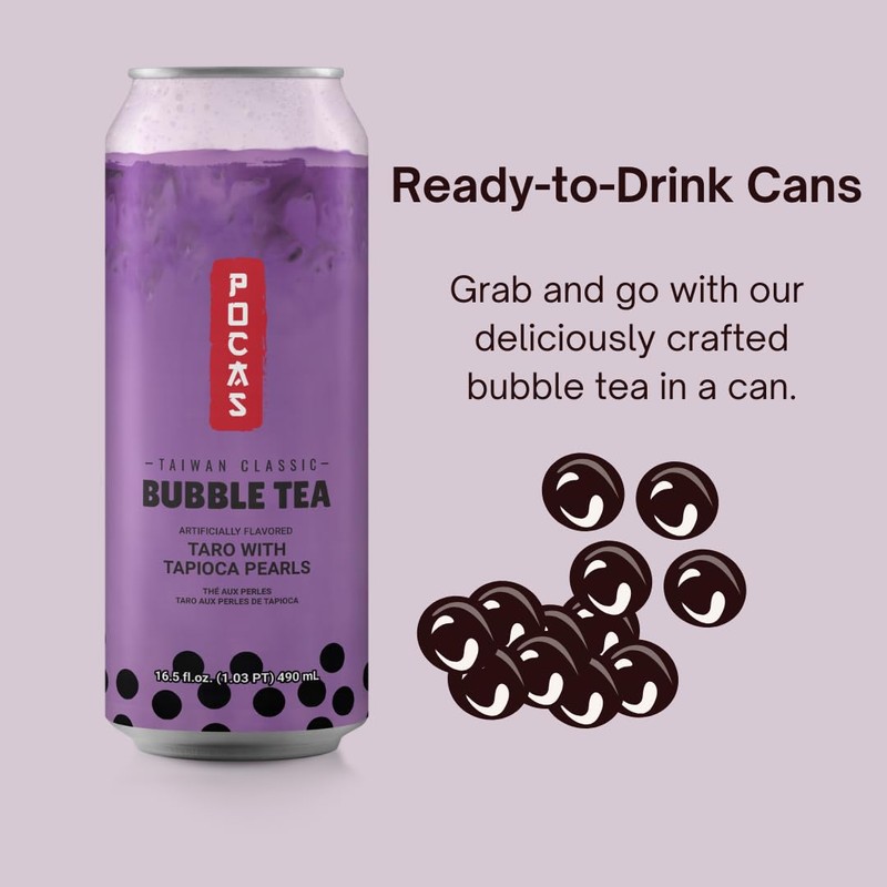 Pocas Bubble Tea with Tapioca Pearls, (Pack of 4, 16.5