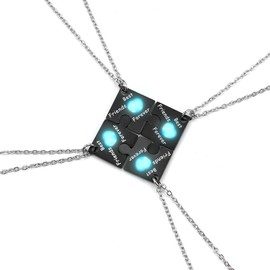 ATLVXJL Stainless Steel BFF Friendship Puzzle Pendant Necklace Set, 4-Piece, with Luminous Function (BFF(black))