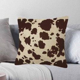 TASDANA Brown Cow Print Throw Pillow Cover White Brown Cow Pattern Animal Vintage Style Pillow Covers 18X18 Inch Square Cotton Linen Soft Couch Cushion Case for Bedroom Sofa Living Room Home Decor