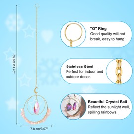PATIKIL Colorful Crystal Suncatchers, Windows Hanging Outdoor Indoor Decor Crystals with Chain Round Gemstone Prism Home Garden Wedding Decor Party Car Pendant, Pink