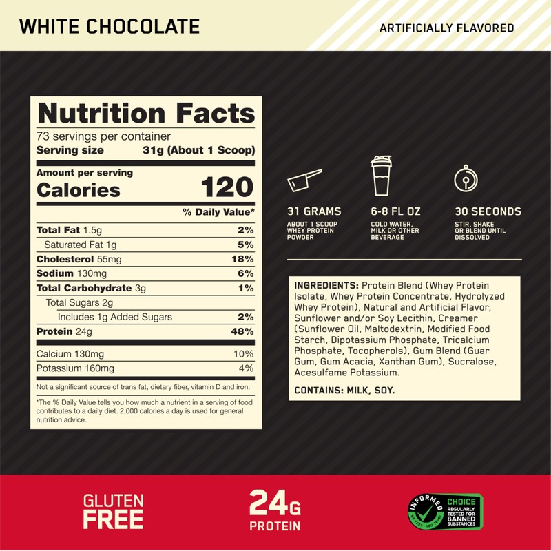 Optimum Nutrition Gold Standard 100% Whey Protein Powder, White Chocolate,