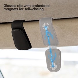 Car Magnetic Leather Glasses Holder 2 Pieces Universal Accessories for All Glasses Clips and Visors of Car Ticket Card