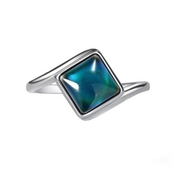 Precious Pieces Sterling Silver Square Mood Ring Changing Colors for Girls, Teenagers, Women or Adults