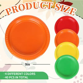 FYSUIMU 40Pcs Fall Plastic Plates Orange Yellow Red Green Round Party Plate Disposable Dessert Dinner Tableware for Thanksgiving Autumn Harvest Party Supplies, 9 Inch