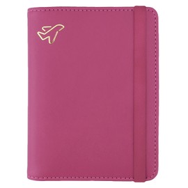 WALNEW Passport Holder Cover Wallet, RFID Blocking Leather Travel Document Organizer with Elastic Strap, Card Case for ID Credit Business Card, Boarding Passes (Hot Pink)