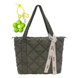 boshiho Women's Bag with Zip Nylon Padded Quilted Tote Bag Women's Large Capacity Shoulder Bag Shoulder Bag for Everyday Work Office Travel Shopping School, Green