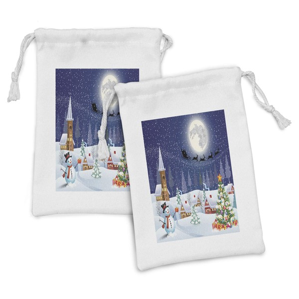 Ambesonne Christmas Fabric Pouch Set of 2, Winter Season Snowman