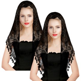 BOARDFEB 2 Pcs Mass Veil Triangle Mantilla Cathedral Head Covering Chapel Veil Lace Shawl Latin Scarf Latin Mass Head Covering Veils for Bridal Women
