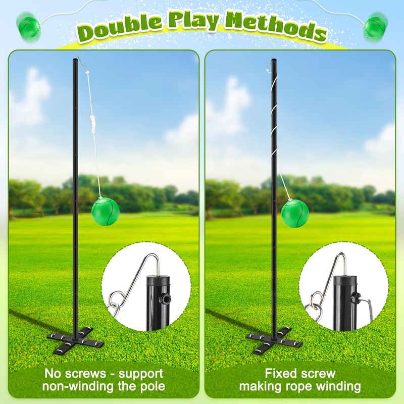 Backyard Tetherball Set with Ball & Rope, Adjustable Tetherball Set,