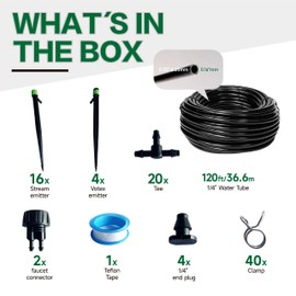 120ft Drip Irrigation System Kit, Garden Watering System DIY Automatic Irrigation Equipment Set for Lawn Raised Bed Greenhouse Plant Watering- 1/4'' Tubing, Drip Emitters, Connectors