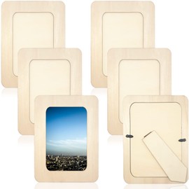 RYKOMO 6 PCS DIY Wood Picture Frames Unfinished Solid Wood Photo Picture Frames for 4 x 6 in Photos, Standing Wooden Photo Frames for Crafts Wood, DIY Painting, Arts Projects (Rectangle)