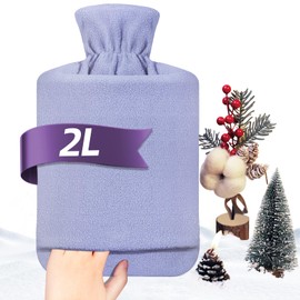 MUPAS Hot Water Bottle with Fleece Cover - 2L Large Leakproof Hot Water Bag - Soft Hot Water Bottle with Hand Pocket and Natural Rubber (Purple)