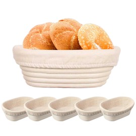 iFCOW 6 inch Banneton Bread Proofing Basket, 6pcs Oval Dough Proofing Bowl with Liner Natural Rattan Sourdough Bread Baking Basket for Home Bakers