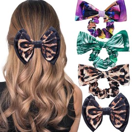 Bouory Soft Big Hair Scrunchies Polka Dot Hair Ties Red Bandana Scrunchies Elastics Thick Ponytail Holders for Women and Girls 4PCS (Type G)