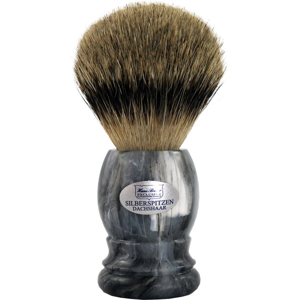 Hans Baier Exclusive Silver Tip Badger Hair Shaving Brush – Handle Plastic Marbled
