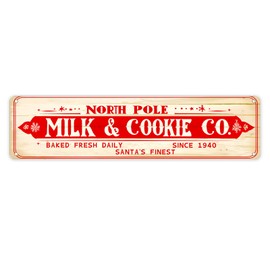 Milk and Cookie Co Metal Sign Vintage Christmas Milk and Cookie Metal Sign Decor for Home Cafe Bar Restaurant Wall Art Decor Christmas Party Decor Sign 4x16 inch