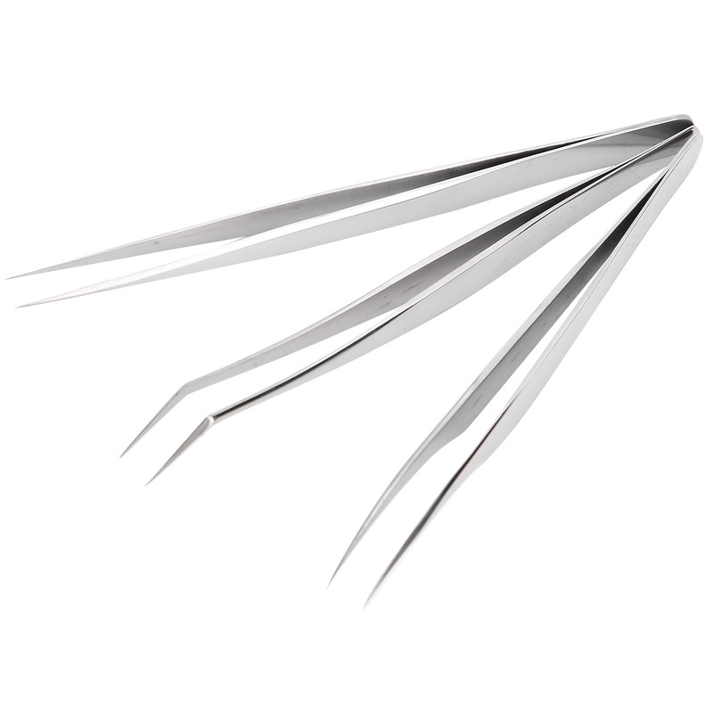 3Pcs Eyelash Extension Tweezers Set Silver Mirror Light DolphinShaped Easy