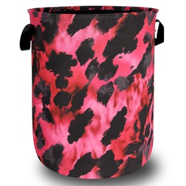 Pink Leopard Print Laundry Hamper Oxford Cloth Sexy Animal Skin Texture Laundry Basket With Handle Portable Clothes Storage Basket Foldable Laundry Bag 18.9"x16.5" For Laundry Room/Bedroom/Bathroom