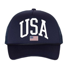 USA1 Trucker Hat with American Flag – Adjustable Mesh Back Baseball Cap – Patriotic Snapback for Men & Women – Black Casual Outdoor Hat - Navy