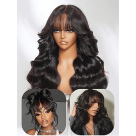 UNICE Bye Bye Knots Curtain Bangs Wig Loose Wave 7x5 Lace Glueless Pre Everything Drawstring Wigs Human Hair Pre Plucked Pre Cut Bleached Knots Put on and Go Wig for Women 180% Density 18 Inch