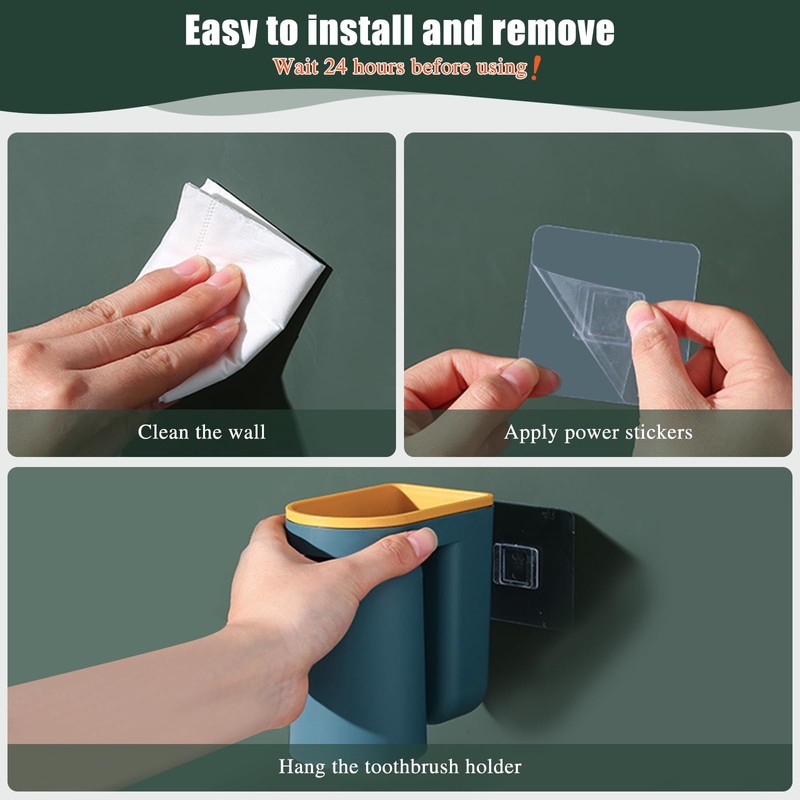 HAIJSEVR 4Pcs Toothbrush Holder Wall Mounted with Cups, Stick-on Toothbrush