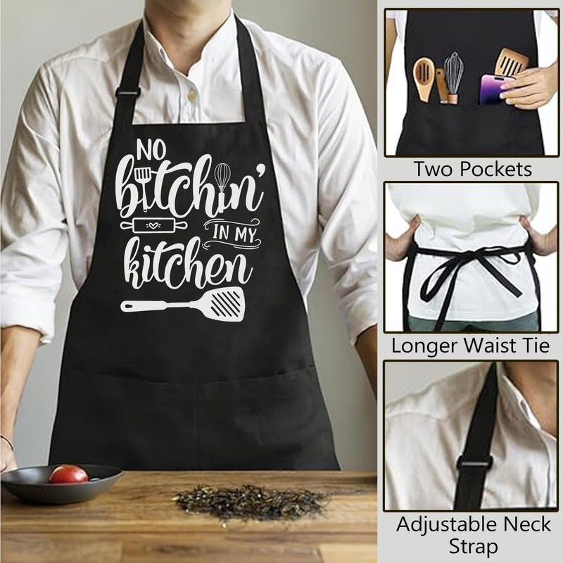 Qoibraze Funny Cooking Apron, Black Chef Aprons with Adjustable Neck