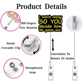 Nurse Funny I Match Energy Badge Reel Retractable Accessories for Nursing Student RN CNA Badge Reels Badge Holder Healthcare Badge Clip for Medical ID Card Nurse Accessories for Work