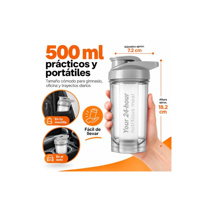 2 Piezas Shaker para Proteina 500ML con 2 Bolas y