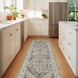 Runner Rug 2x6 Kitchen, Rugs Runners Machine with Washable Non Slip Backing for Hallway Stair Runner Rug Indoor Entryway Laundry Room, Brown Lvory