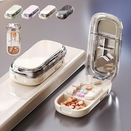 Pill Cutter, New Adjustable Pill Cutters Splitter for Small & Tiny & Large Pills, Portable 1/2 1/3 1/4 Tablet Cutter for Pills, Cutting & Storage 2-in- 1 Tablet Dispenser for Travel (White)