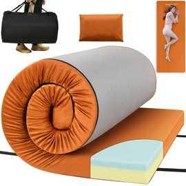 DWVO 3.5 Inch Thick Memory Foam Camping Mattress Sleeping Pad, CertiPUR-US Certified Roll Up Floor Mat with Waterproof Cover & Travel Bag, Portable Sleeping Mat for Travel, Truck, Bed, Tent, etc.