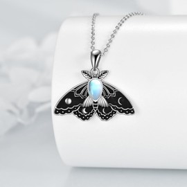 YAFEINI Moth Necklace Sterling Silver Luna Moth Moonstone Pendant Necklaces Witchy Vintage Goth Jewelry Christmas Gifts for Women