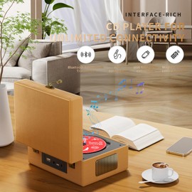 Yintiny Rechargeable Leather CD Player with Speakers; Bluetooth Transmitter; Festival Gift; BGM Player for Home Décor (Brown)