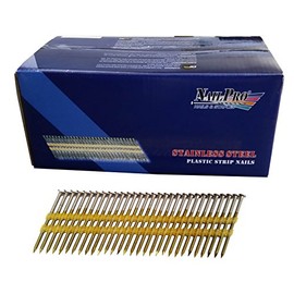 NailPro 3-1/4" Inch by 0.120-1000 Pcs. per Carton - Type 304 Stainless Steel - 21 Degree (Fits 20-22 Degree Nailers) Plastic Strip - Ring Shank - Full Head Nails
