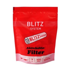 BLITZ SYSTEM Activated Charcoal Filters, 9 mm Diameter Stand-up Pouch of 100