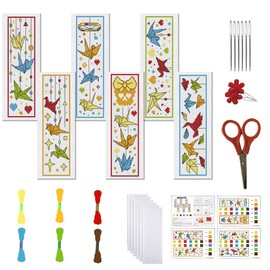 FREEBLOSS 6 Set Paper Cranes Cross Stitch Bookmark Kits,DIY Bookmarks Cross Stitch Kits, Stamped Embroidery Bookmarks for Beginners Embroidery Kit for Everyone DIY Embroidery Bookmarks