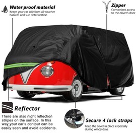 Car Cover Compatible with VW Bus T1 T2 T3 1950-1992, 6-Layers 210T Windproof All Weather Waterproof UV Sun Protection Snow Dust Storm Resistant with Straps Outdoor Covers