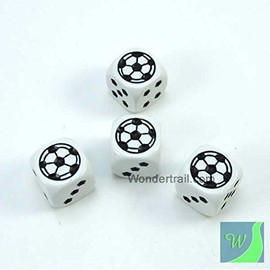 Wondertrail WKP13184E4 Soccer Dice D6 White Opaque with Black Pips 18mm (23/32in) Set of 4 Dice Koplow Games