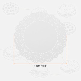 sourcing map 300pcs Lace Paper Doilies 5.5 Inch White Round Disposable Decorative Paper Placemats Hollow Flower Absorbing Papers for Cakes Desserts Food Decoration Wedding Birthday