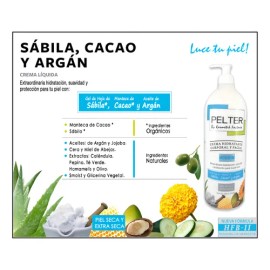 Pelter Crema facial y corporal 1 L sábila y cacao, hidratación intensiva