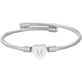 Clepsidra® Pulseras de mujer personalizadas con inicial. Accesorios y regalos para mujer elegantes y resistentes. Joyeria de acero inoxidable con dijes para mujer A-Z. Brazalete ajustable. Gift, Jewelry