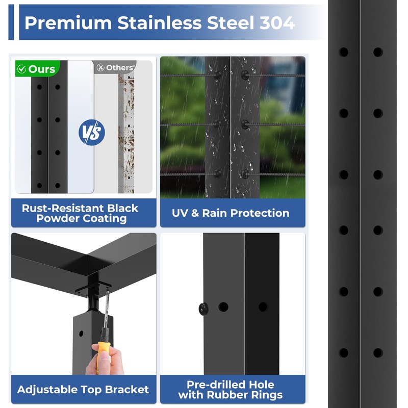 Gyykzz T-drilled Corner Cable Railing Post 36" (Post 35"x2"x2"), Three