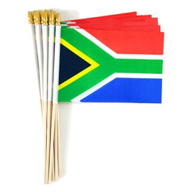 QQSD South Africa Small Flag South African Stick Mini Hand Held Flags - Solid Wooden Pole with Spear Top, 12 Pack