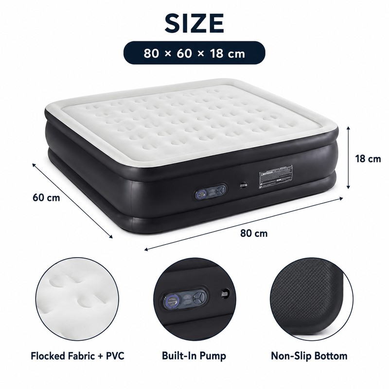 18-Inch Raised Air Mattress for Home & Travel – Flocked