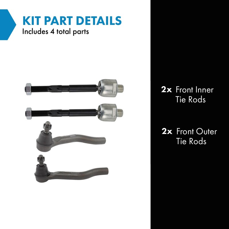 TRQ Front Inner & Outer Tie Rod Set Driver &