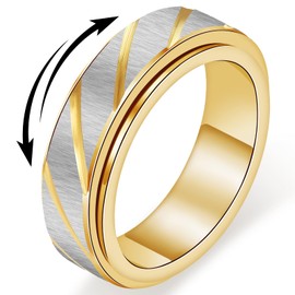 Fidget Spinner Ring for Women - 18K Gold Plated Stainless Steel Anxiety & Stress Relief Jewelry, Twill Couple Promise Thumb Spinner Rings for Adults Jewelry Gift for Women Men (8)